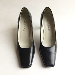 Allure Women’s Leather, Square-Toe Pumps Dress Shoes, Black, 6.5M, 3 Inch Heels